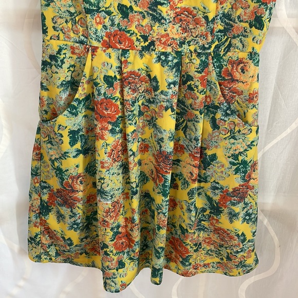 Pink Owl Yellow Floral Print Dress, Small - Picture 3 of 8